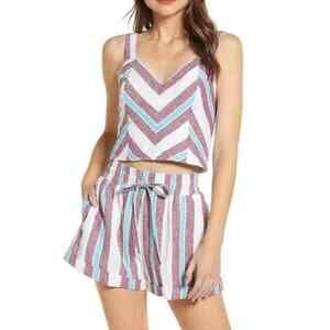 BP. Mitered Stripe Linen Blend Crop Tank Top Red Cordovan Vint Cali Size L NWT